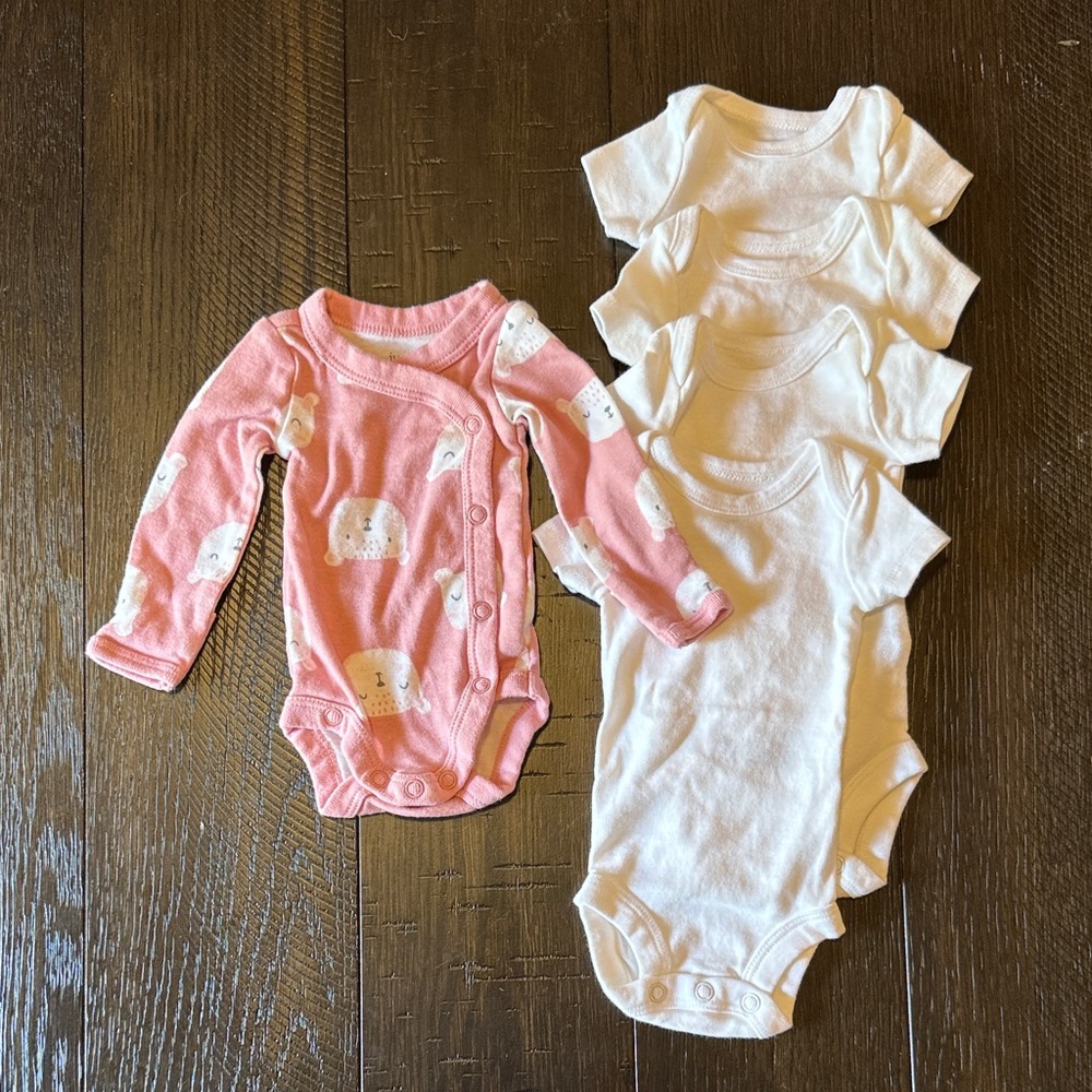 Pink and White Preemie Onesie Set